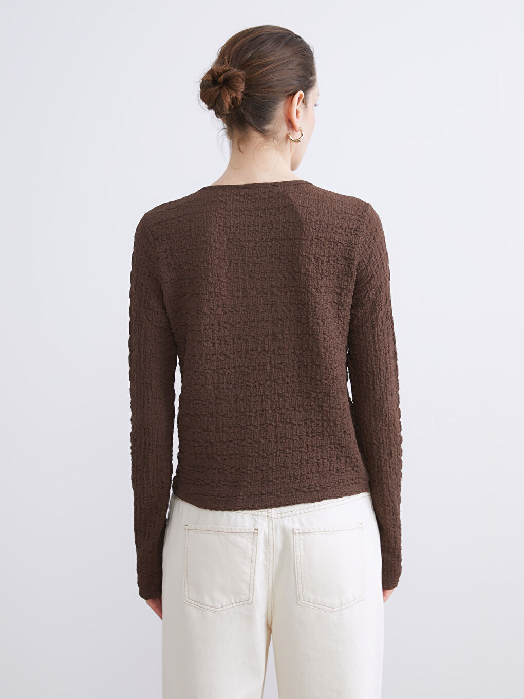 Kahverengi Bisiklet Yaka Dokulu Kadın Hırka-3