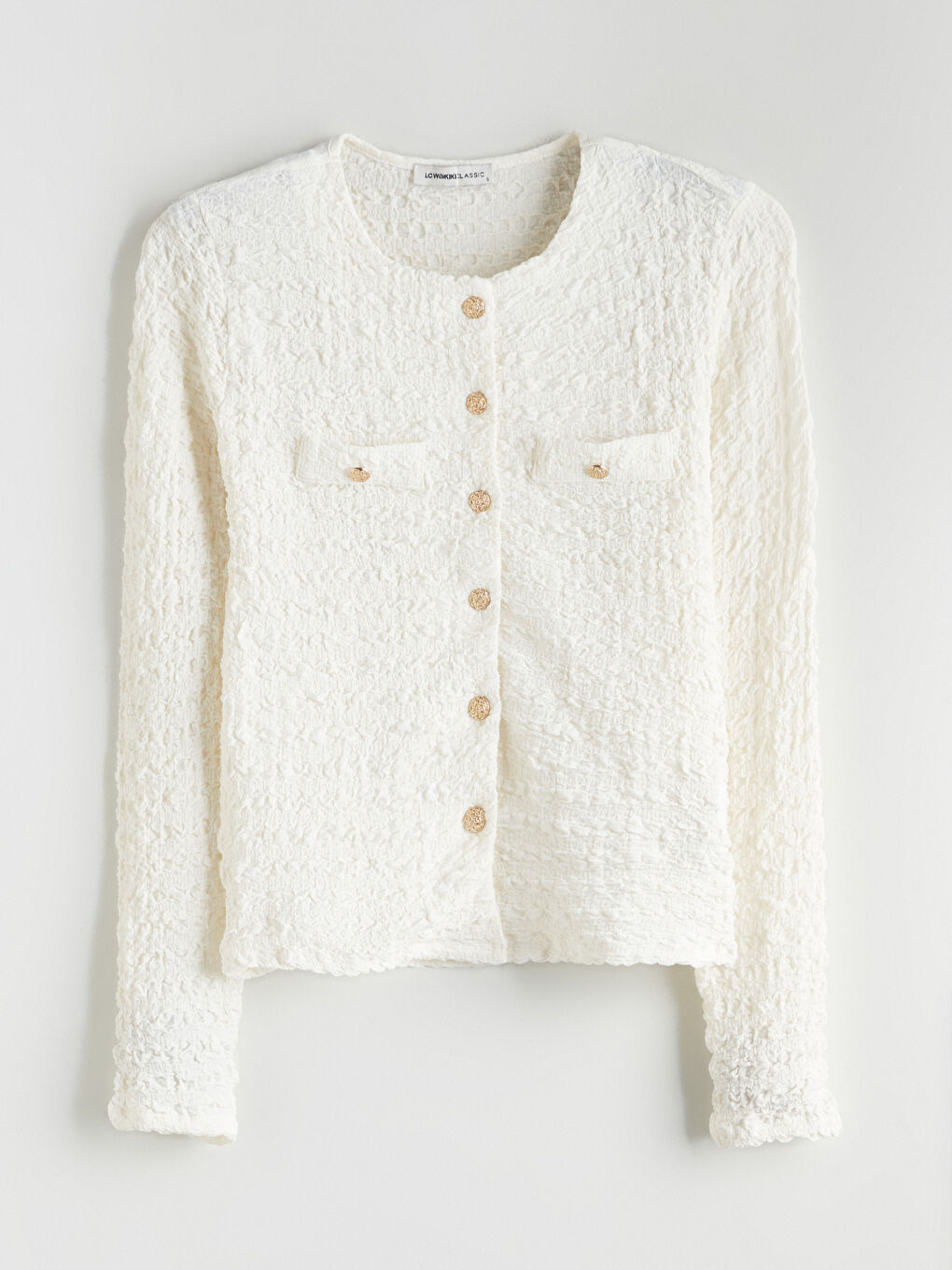 Ekru Bisiklet Yaka Dokulu Kadın Hırka-4