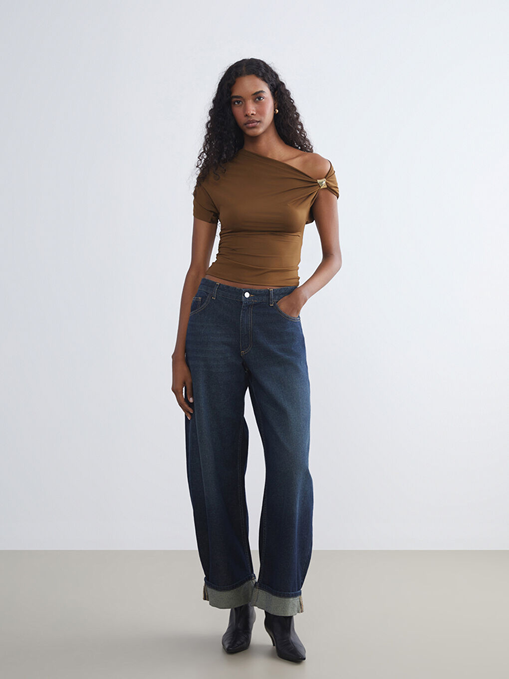 LCW Vision Slash Neck Ruched Blouse -W5KB58Z8-HCR