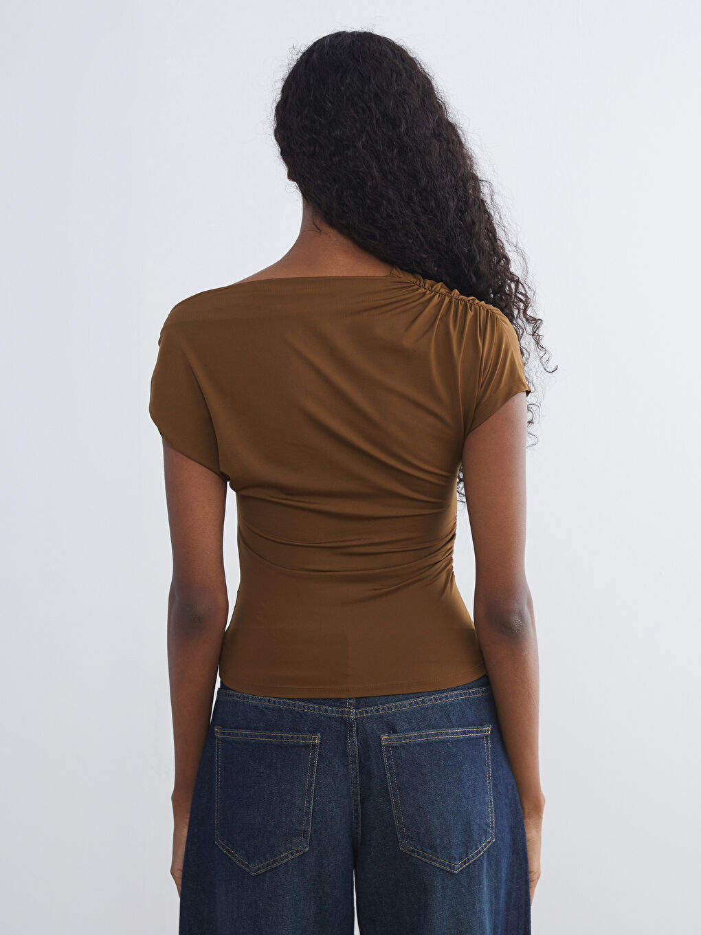 LCW Vision Slash Neck Ruched Blouse -W5KB58Z8-HCR