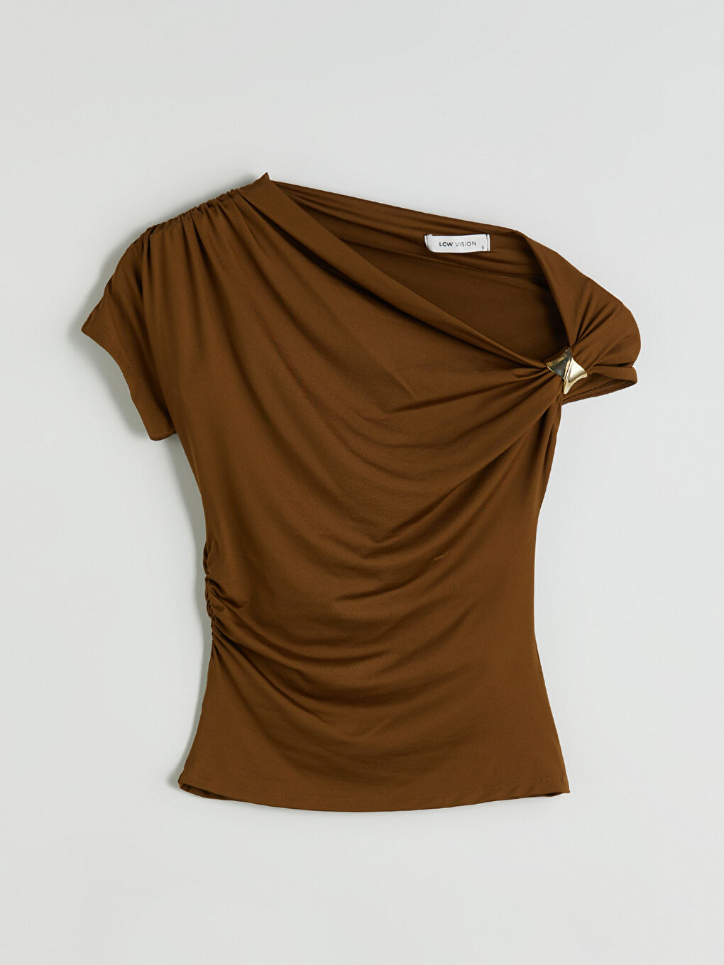 LCW Vision Slash Neck Ruched Blouse -W5KB58Z8-HCR