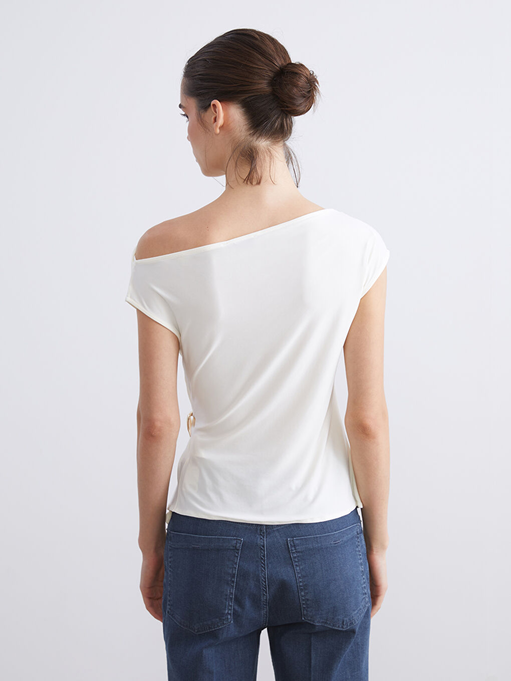 LCW Vision Slash Neck Ruched Blouse -W5KB60Z8-FDJ