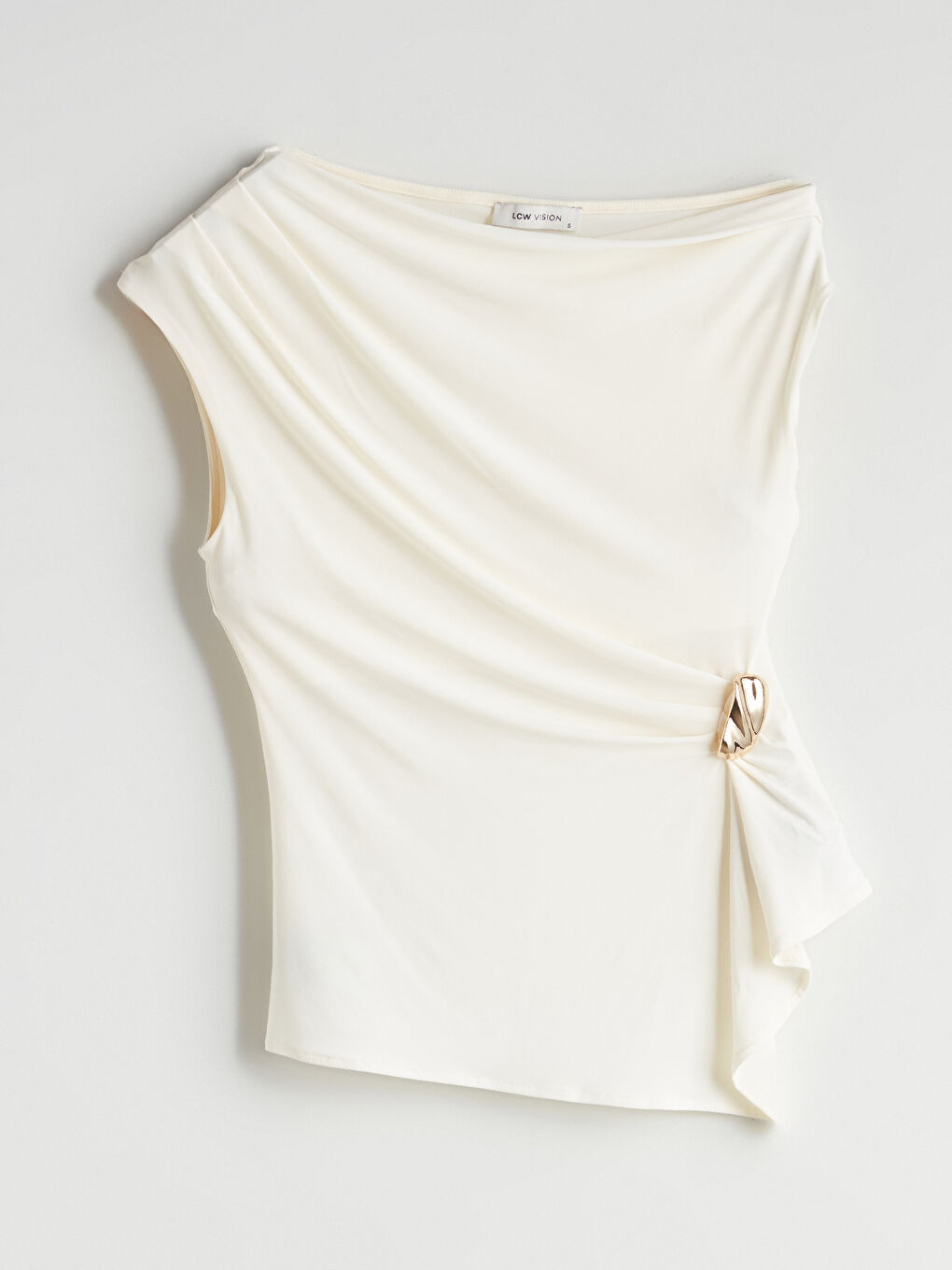 LCW Vision Slash Neck Ruched Blouse -W5KB60Z8-FDJ
