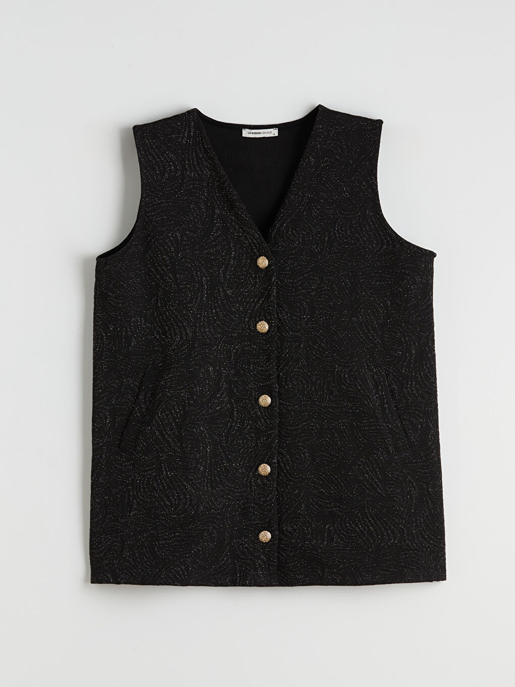 Siyah V Yaka Parlak Görünümlü Kadın Yelek-4