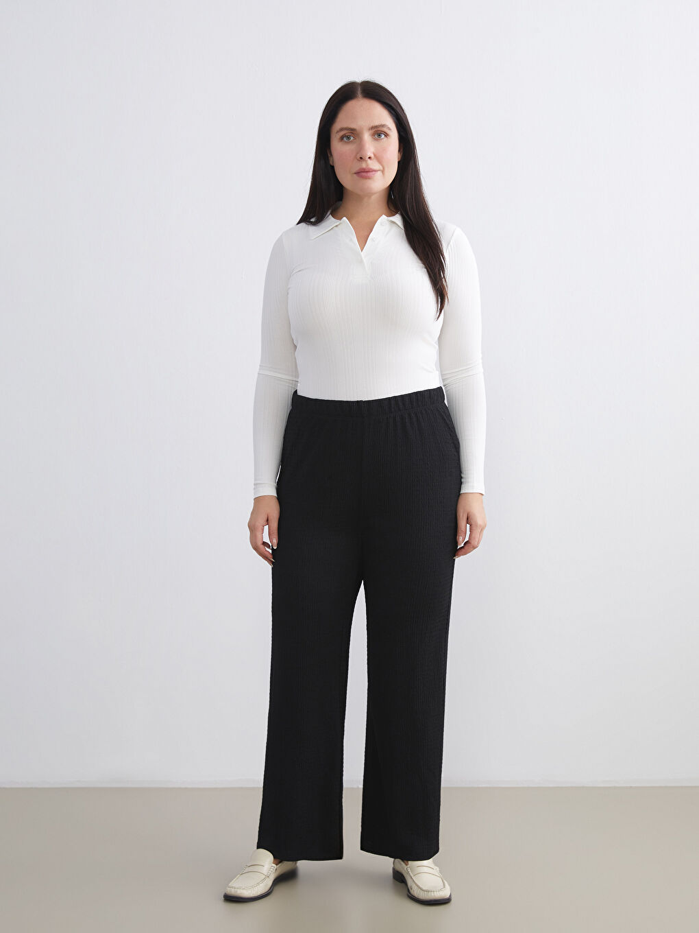Elasticated Waist Textured Women's Trousers-1