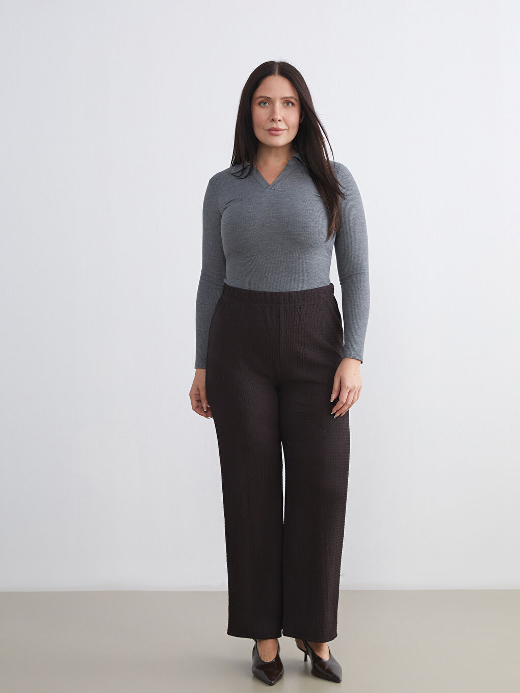 Elasticated Waist Textured Women's Trousers-1
