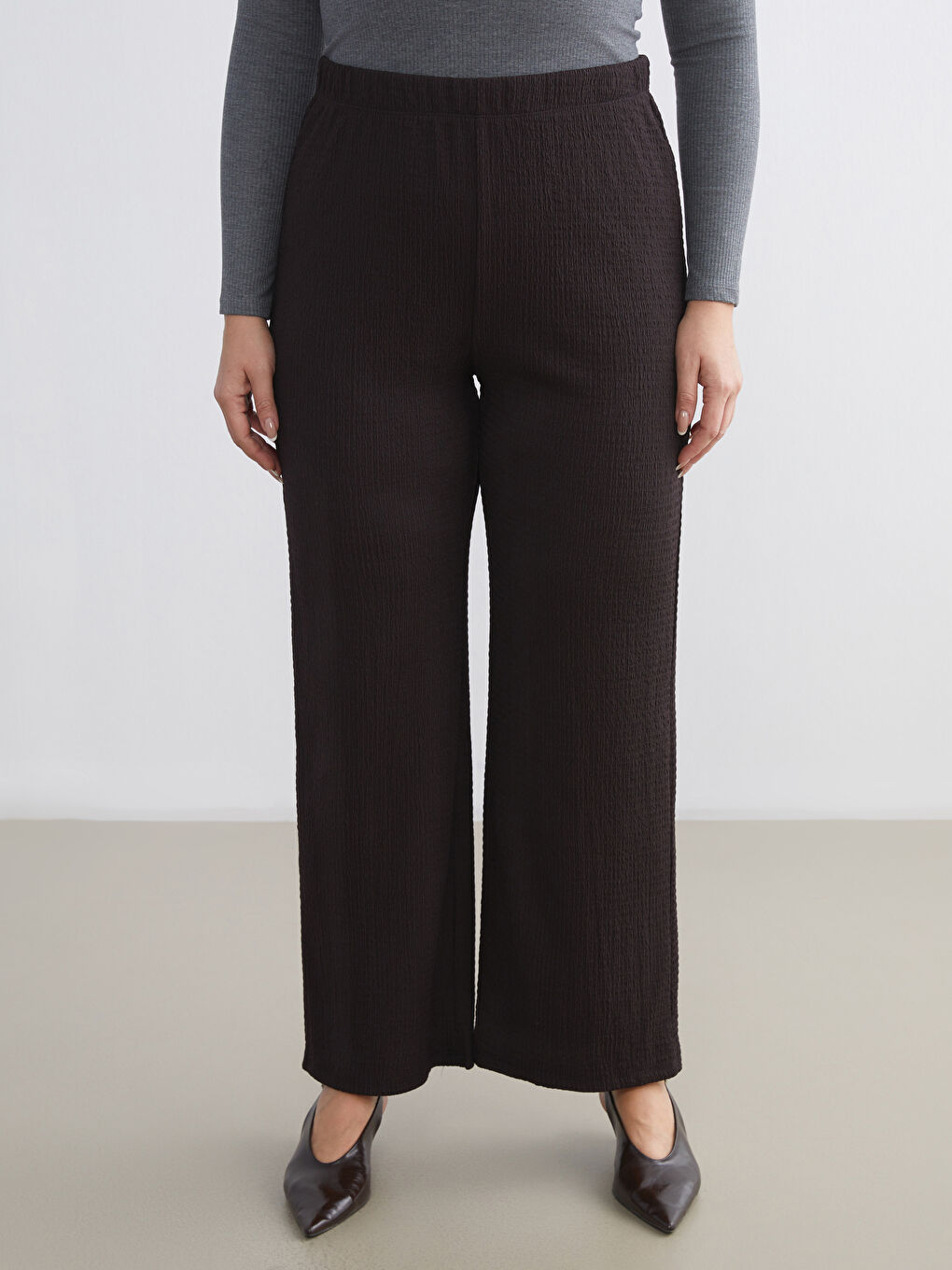 Elasticated Waist Textured Women's Trousers-5