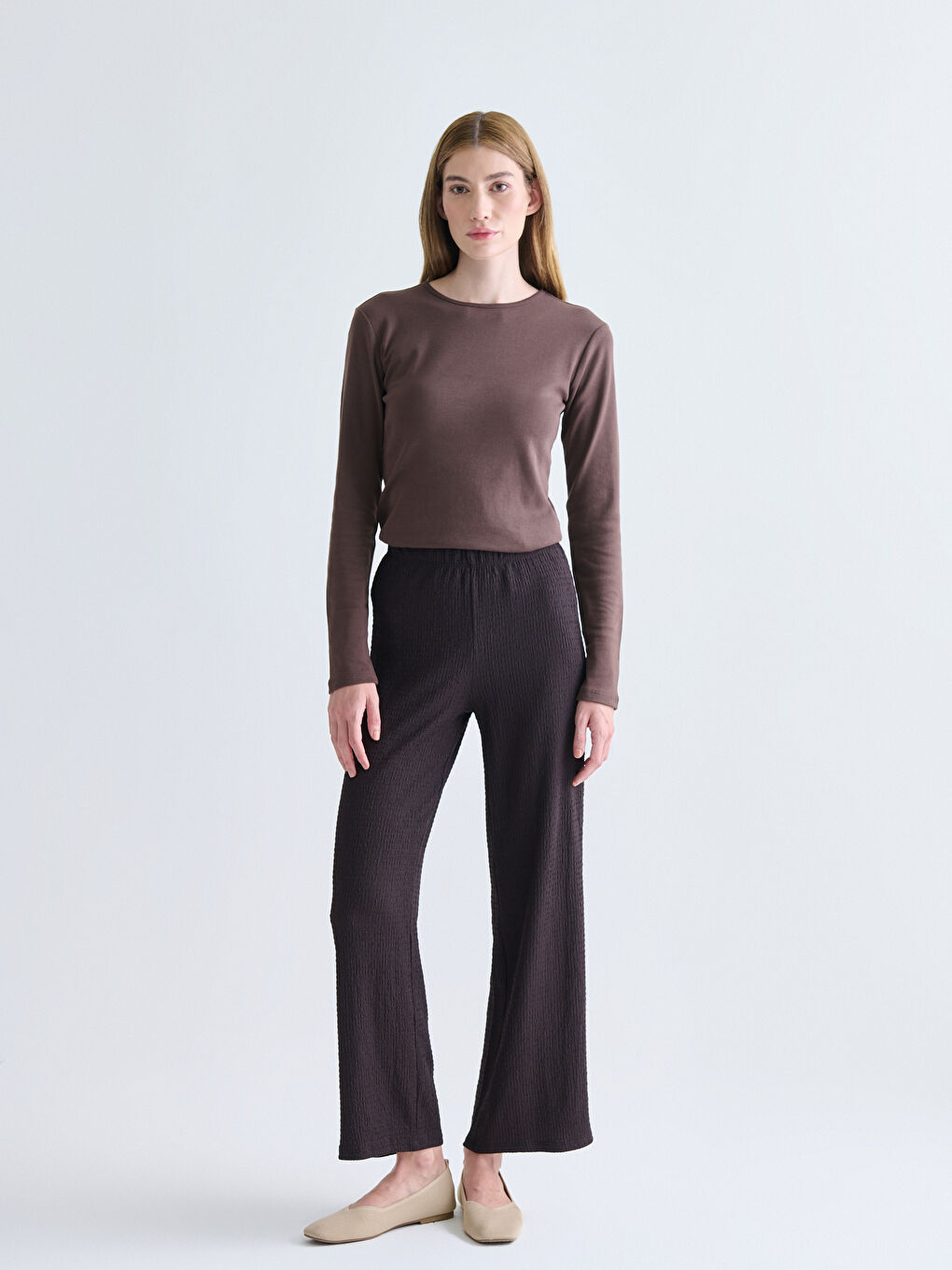 Elasticated Waist Textured Women's Trousers