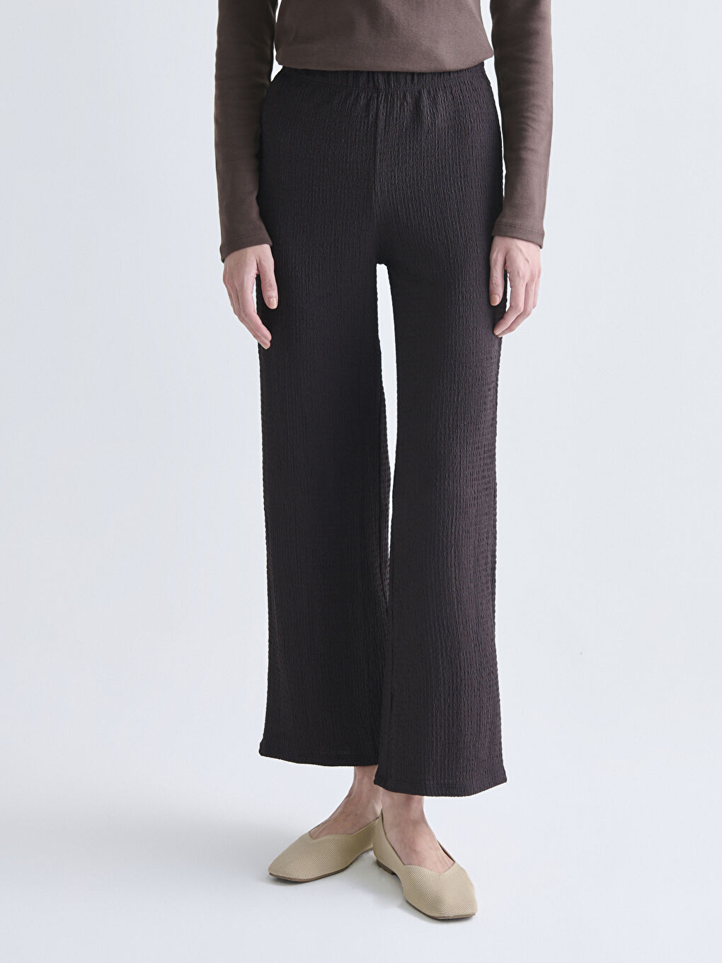 Elasticated Waist Textured Women's Trousers-1