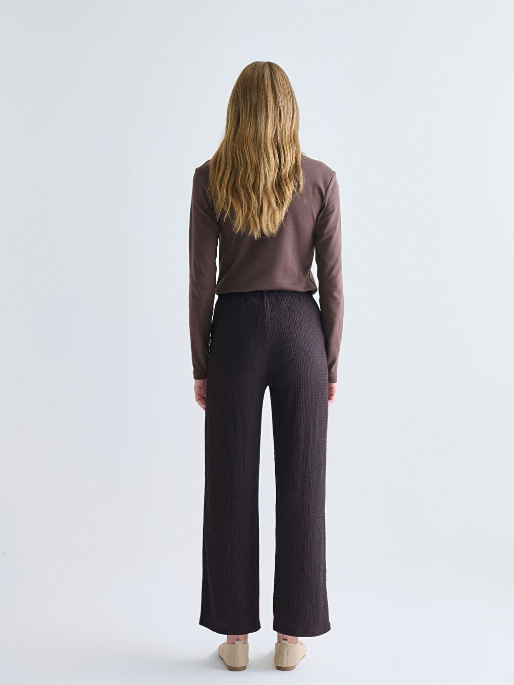 Elasticated Waist Textured Women's Trousers-3