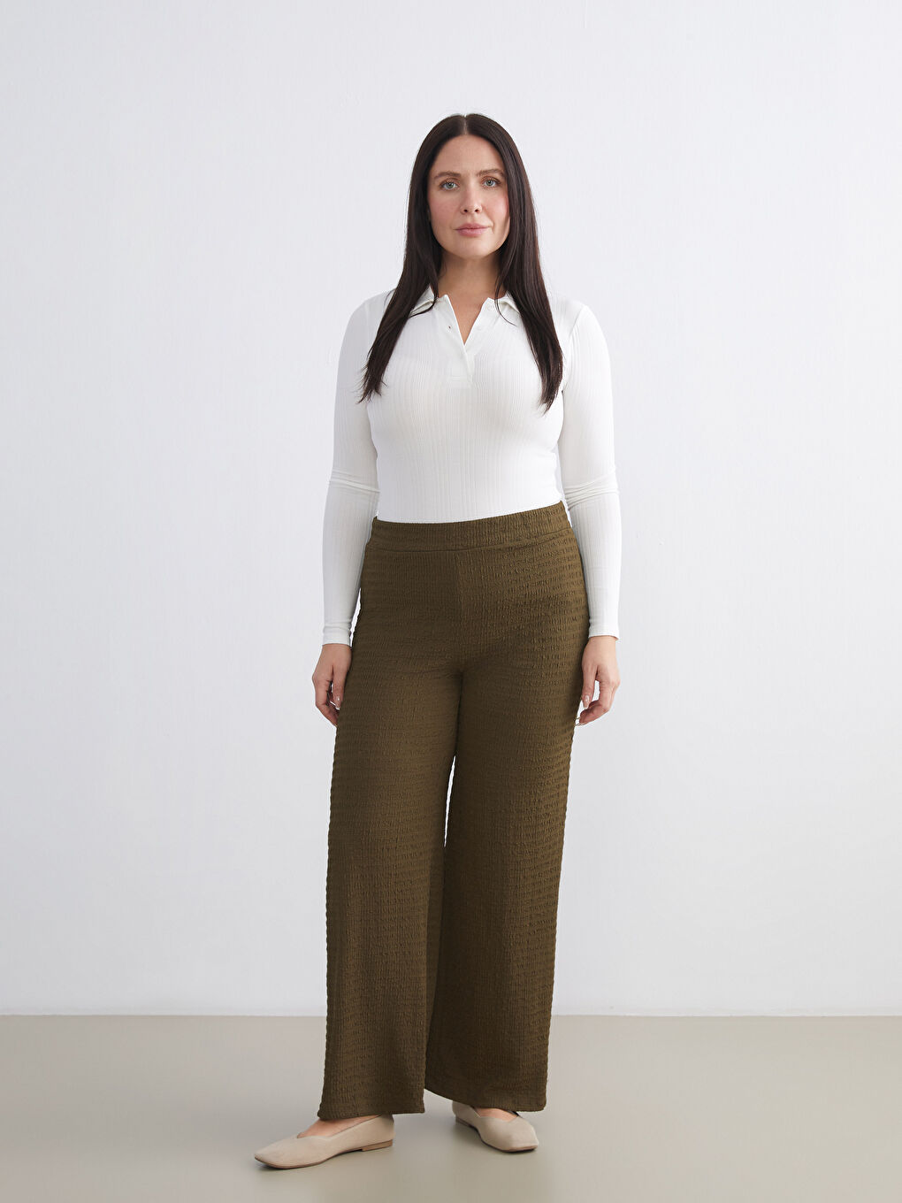 Elasticated Waist Textured Women's Trousers-1