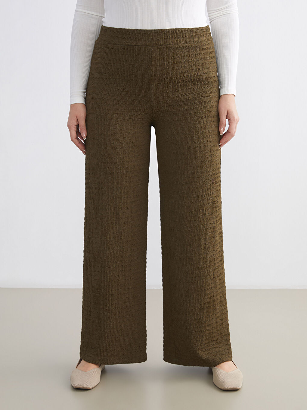 Elasticated Waist Textured Women's Trousers-5