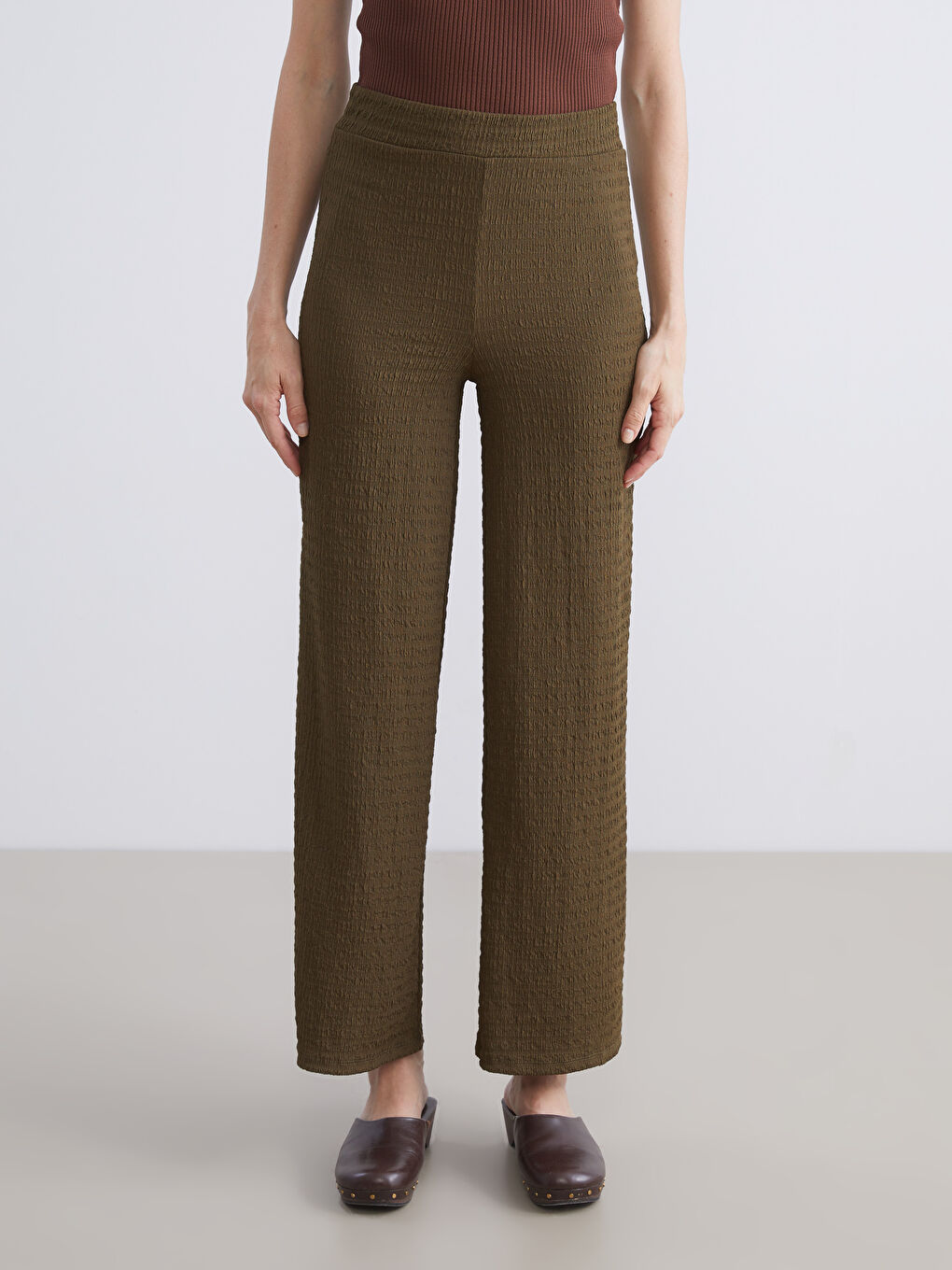 Elasticated Waist Textured Women's Trousers-1