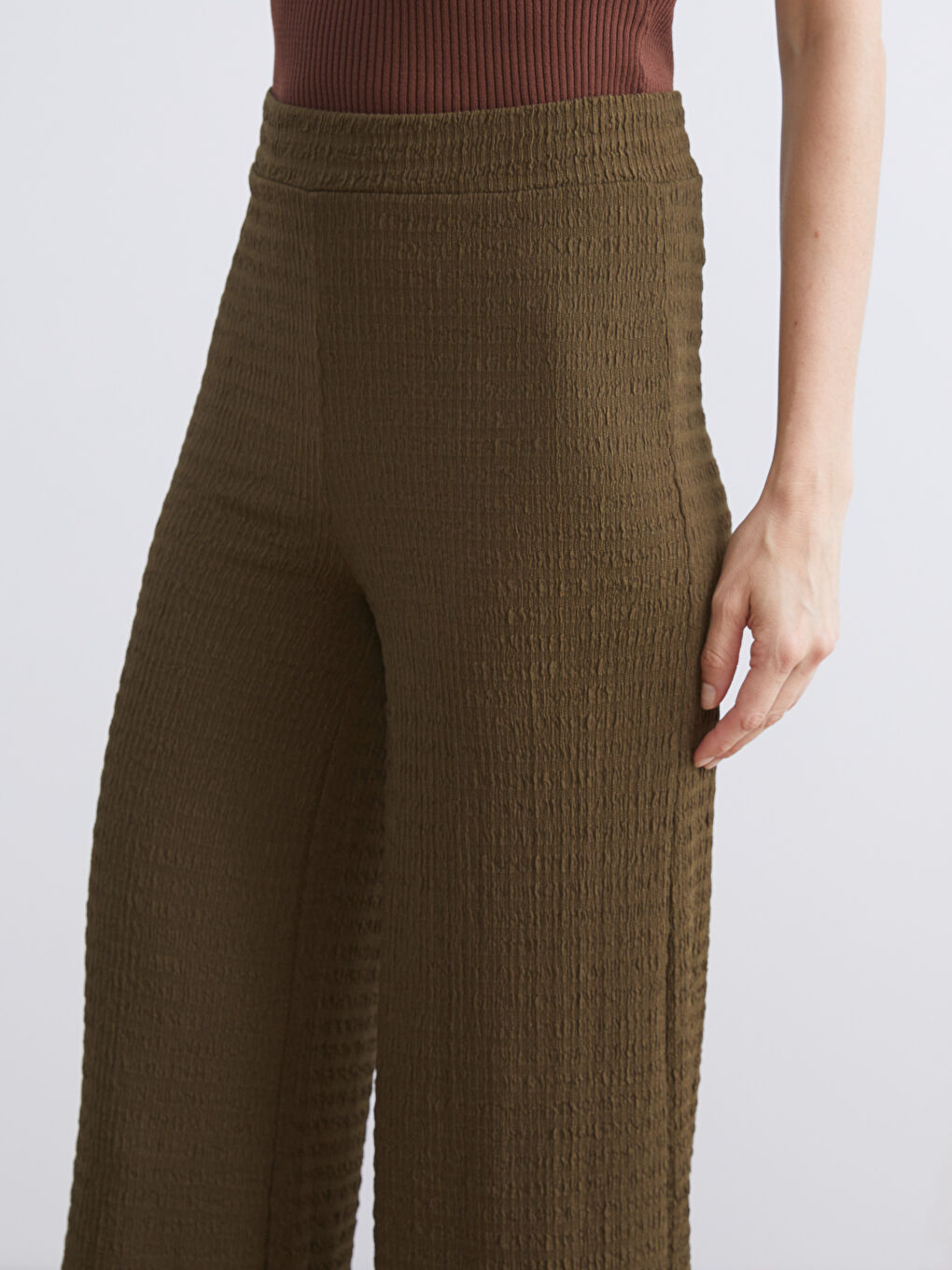 Elasticated Waist Textured Women's Trousers-2