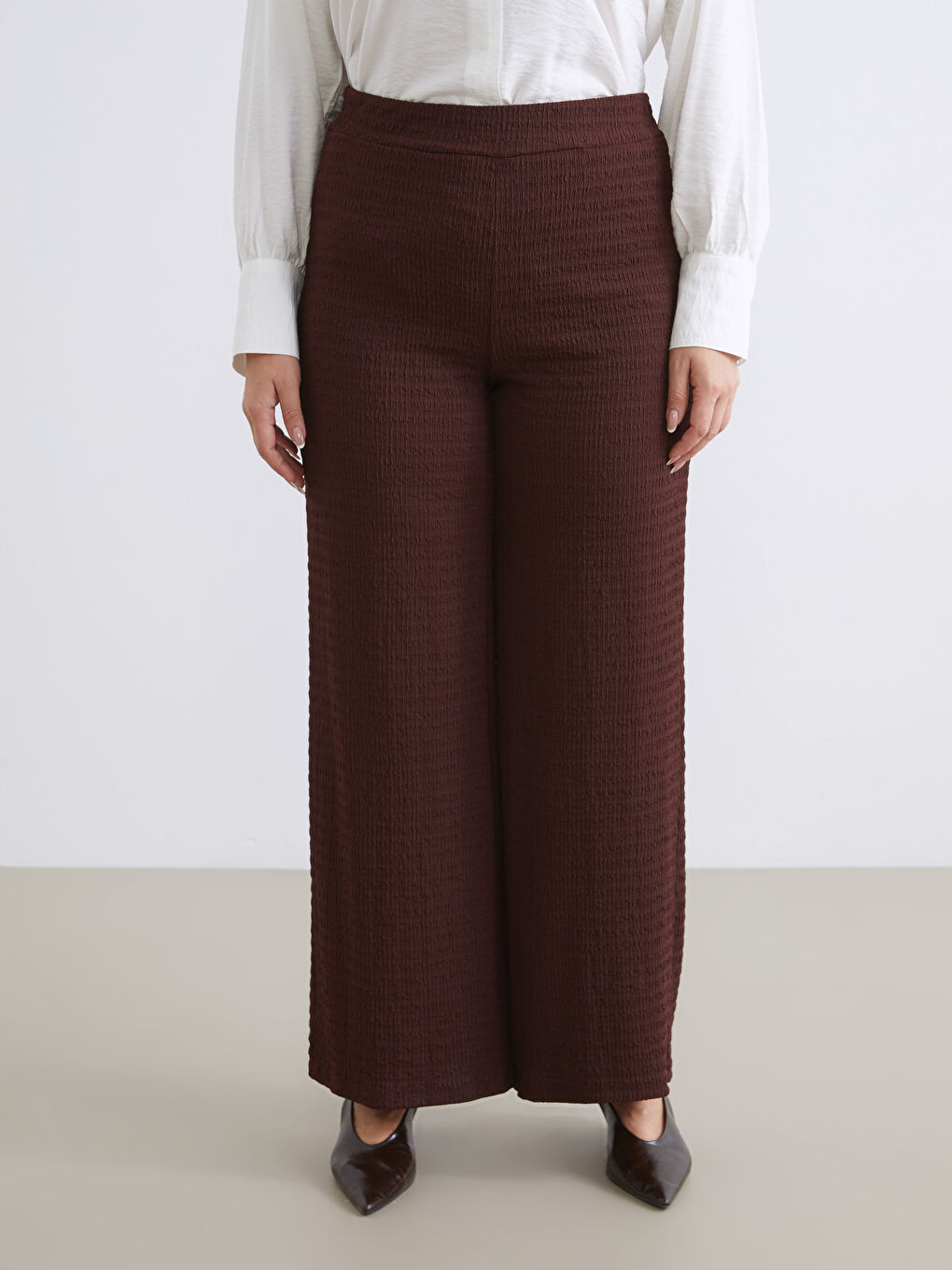 Elasticated Waist Textured Women's Trousers-1