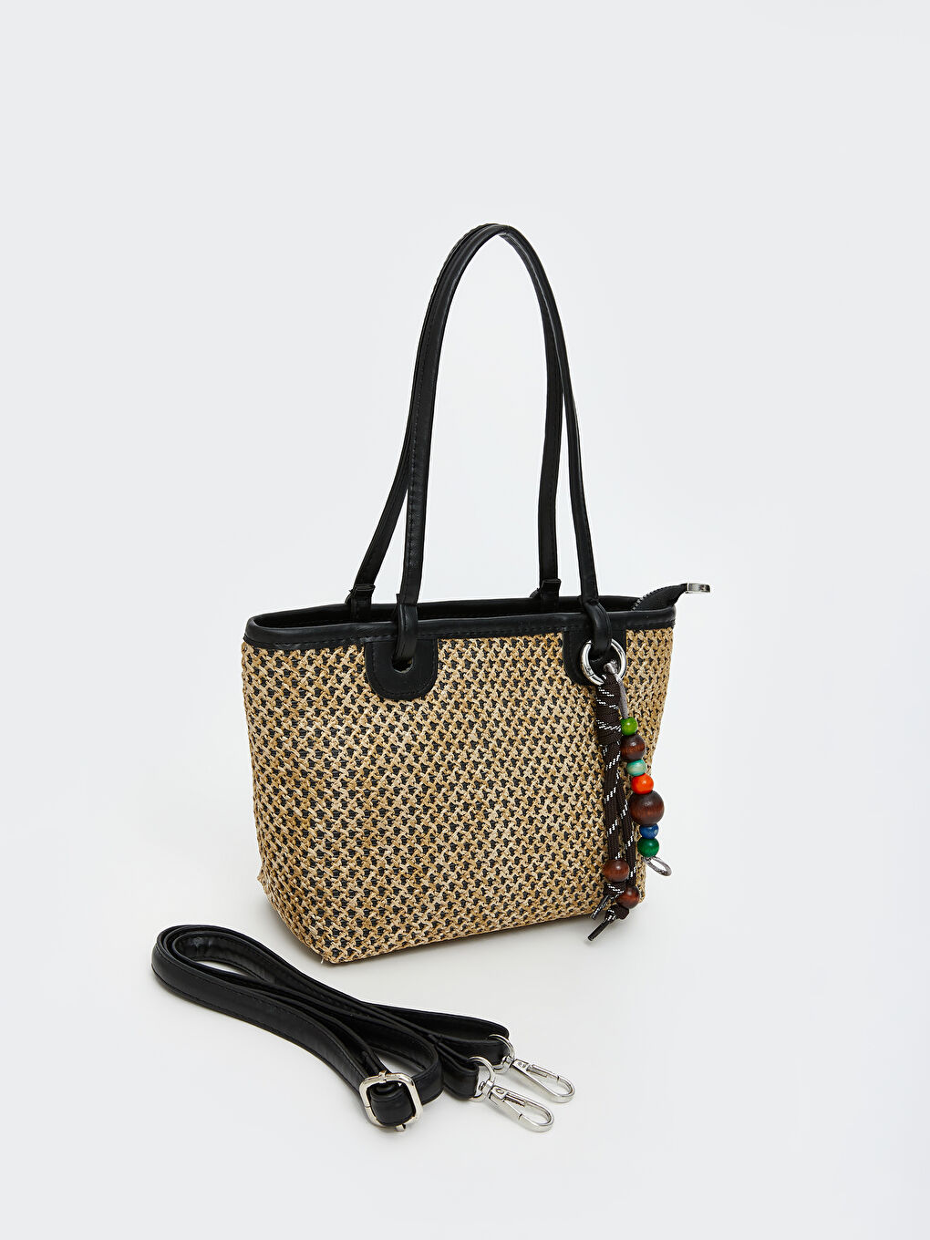 Bej Hasır Örgülü Kadın Omuz Çantası-1