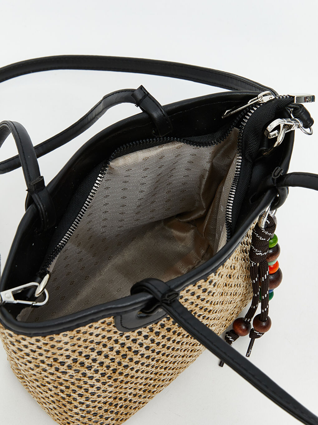 Bej Hasır Örgülü Kadın Omuz Çantası-3