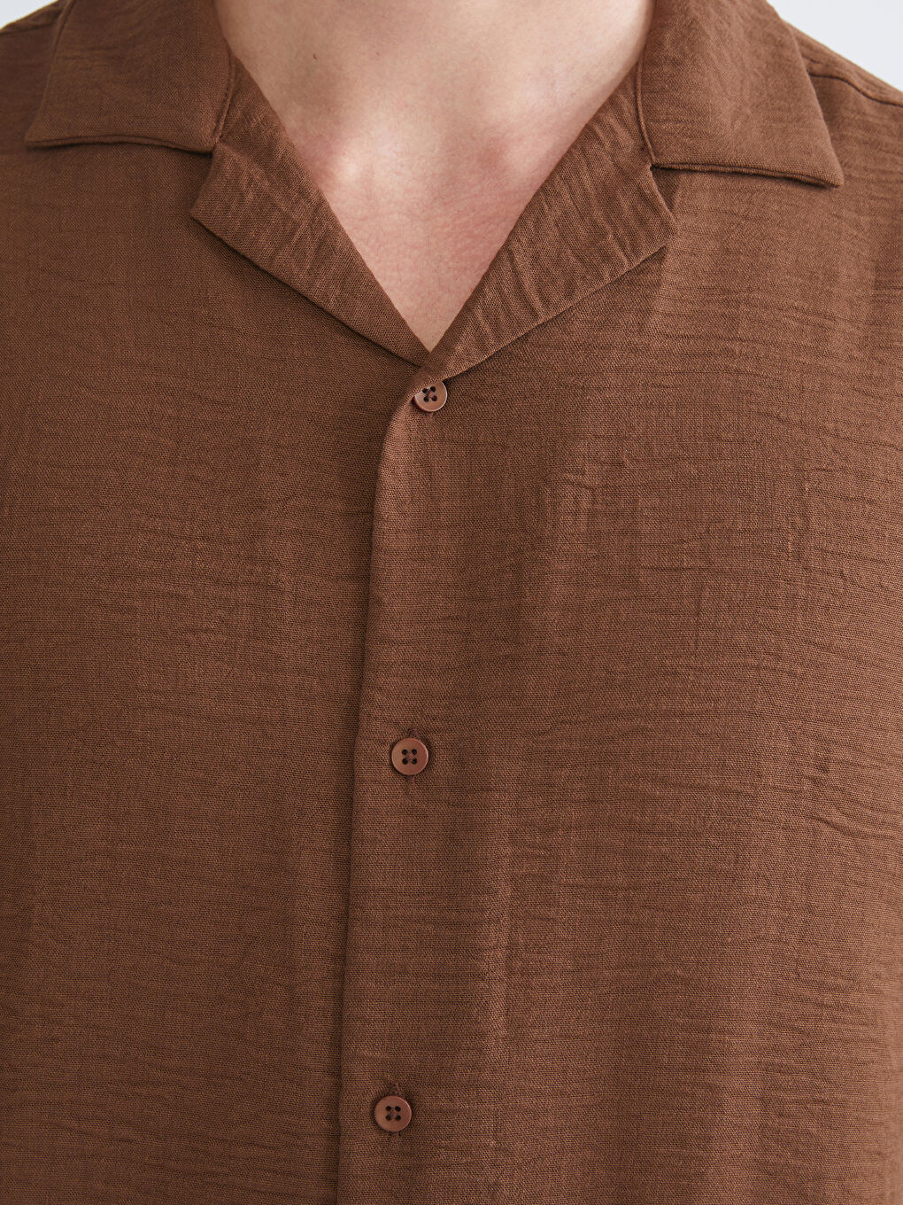 Kahverengi Regular Fit Resort Yaka Kısa Kollu Erkek Gömlek-2