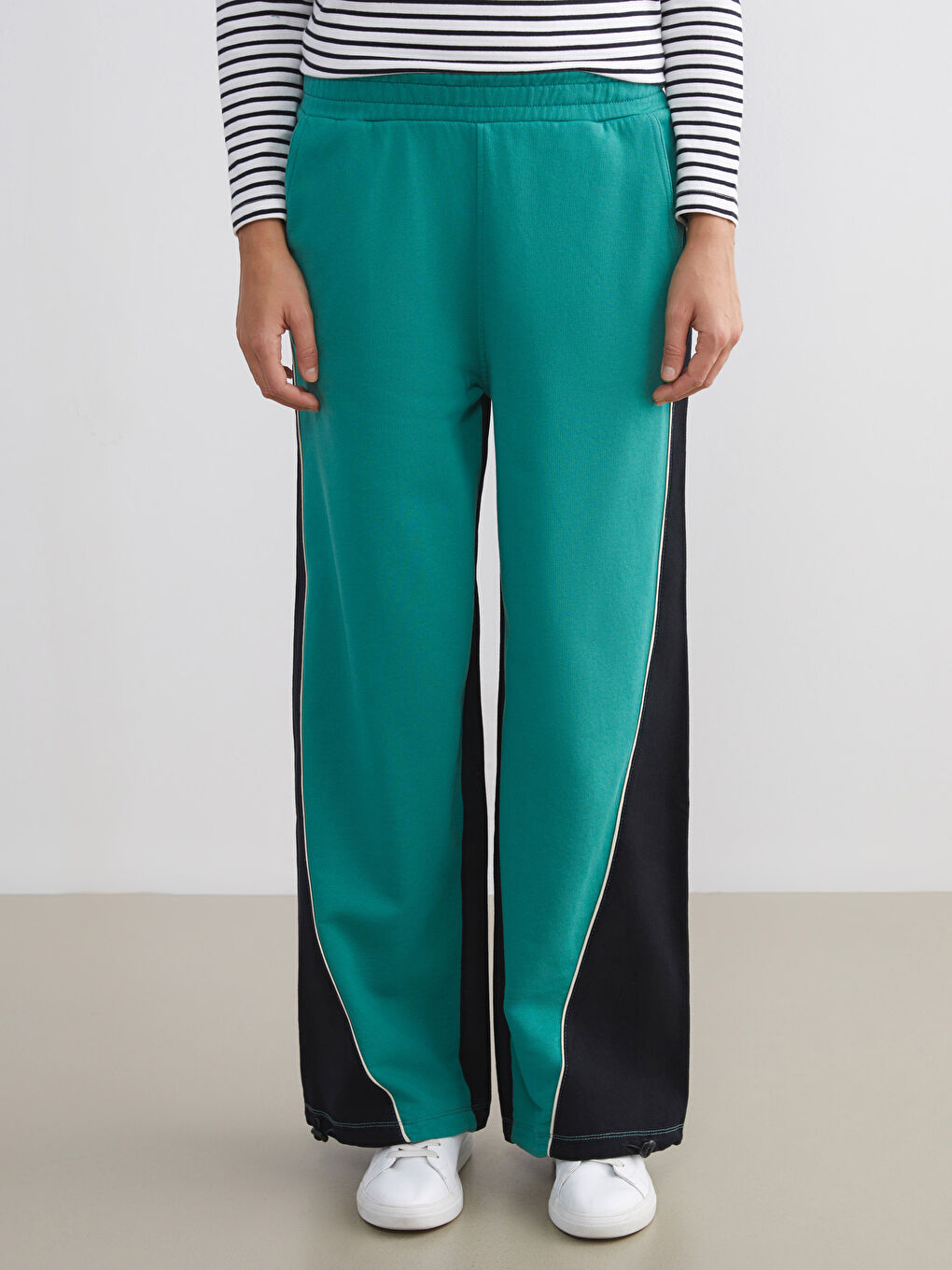 Yeşil Beli Lastikli Renk Bloklu Kadın Eşofman Altı-1