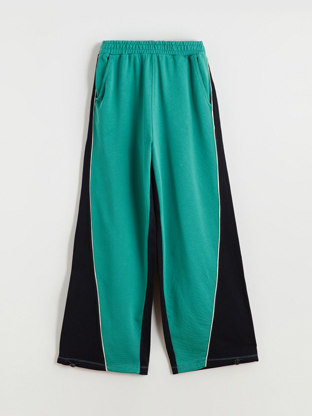 Yeşil Beli Lastikli Renk Bloklu Kadın Eşofman Altı-6