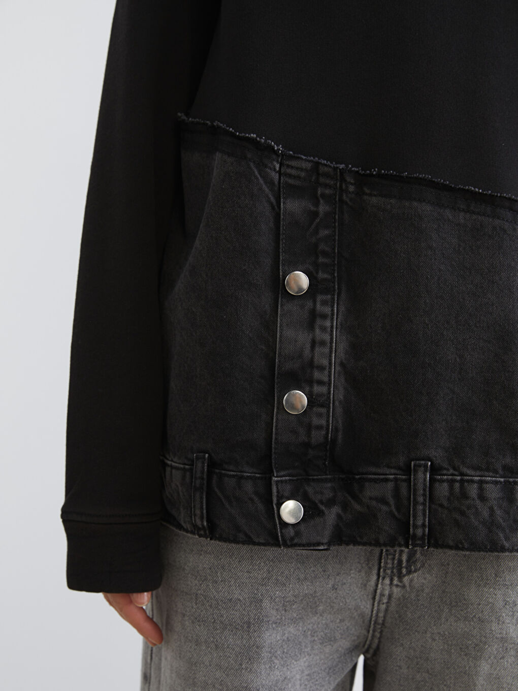 Siyah Bisiklet Yaka Oversize Kadın Sweatshirt-2