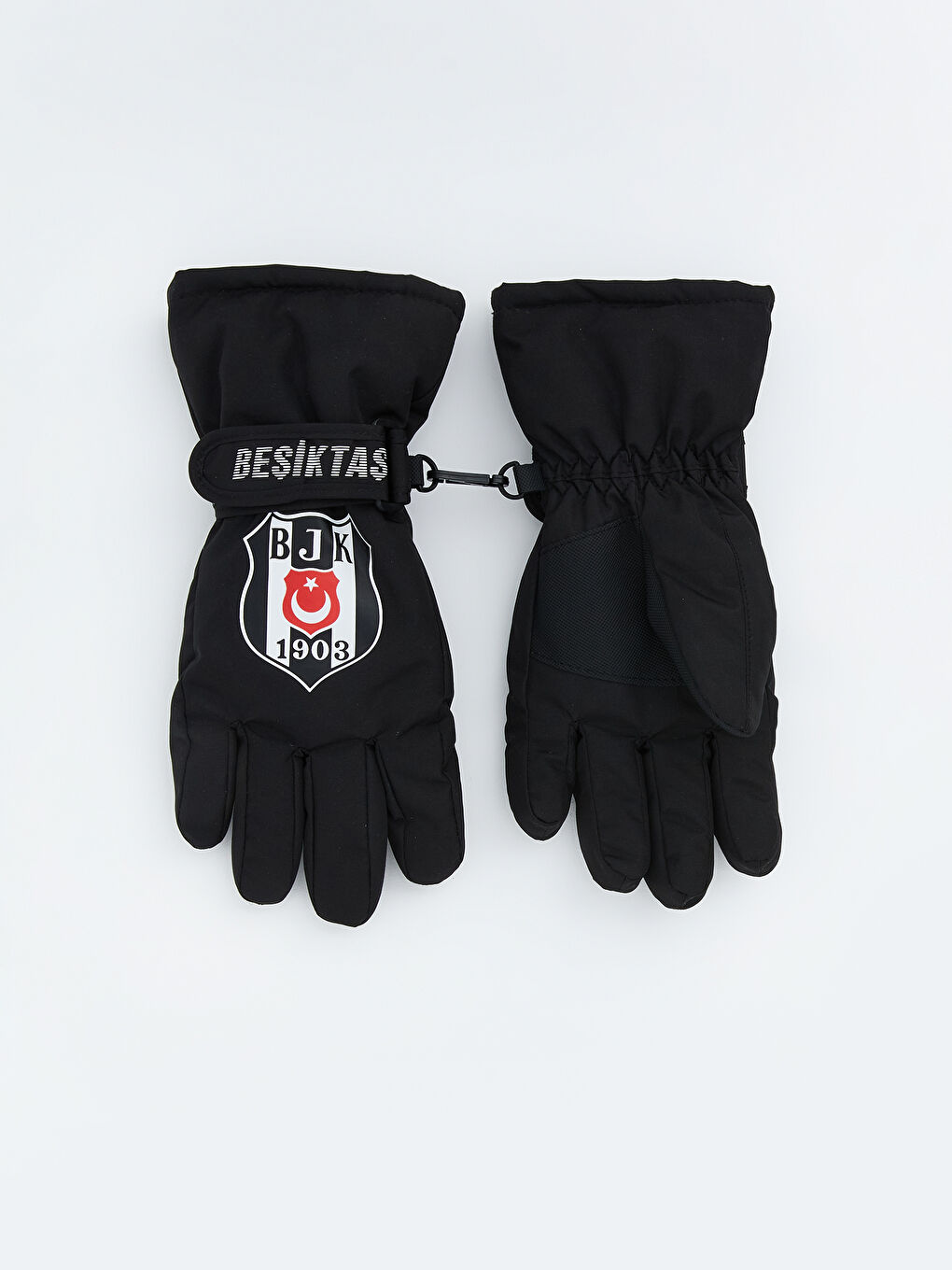Siyah Beşiktaş Baskılı Kilit Detaylı Erkek Çocuk Kar Eldiveni