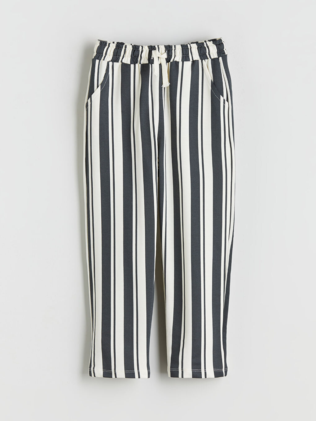 Antrasit Beli Lastikli Çizgili Erkek Çocuk Pantolon
