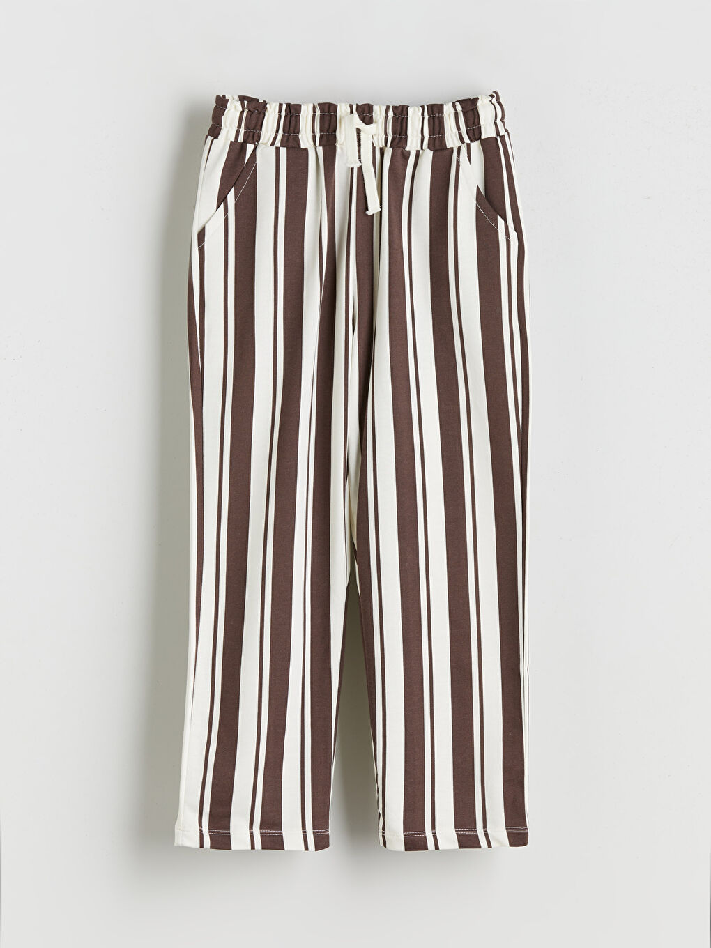Kahverengi Beli Lastikli Çizgili Erkek Çocuk Pantolon