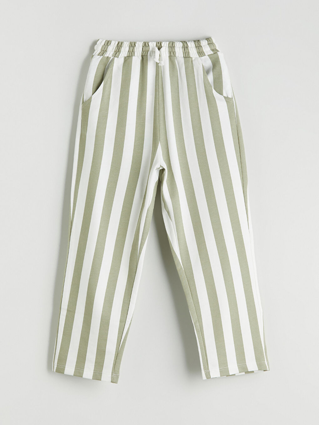 Yeşil Beli Lastikli Çizgili Erkek Çocuk Pantolon