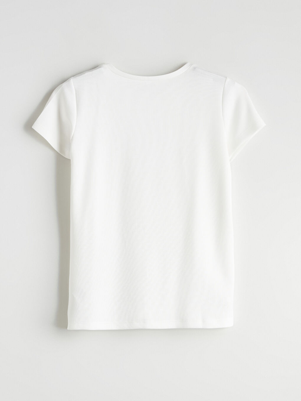 Ekru Bisiklet Yaka Yıldız Baskılı Kadın Tişört-5