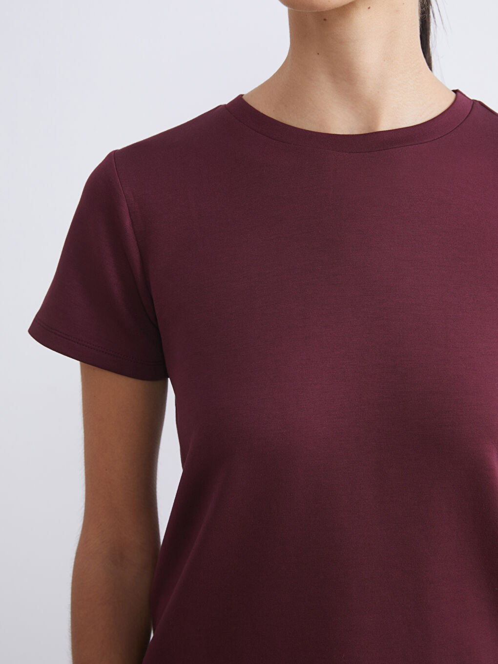 Mürdüm Bisiklet Yaka Kadın Tişört-8