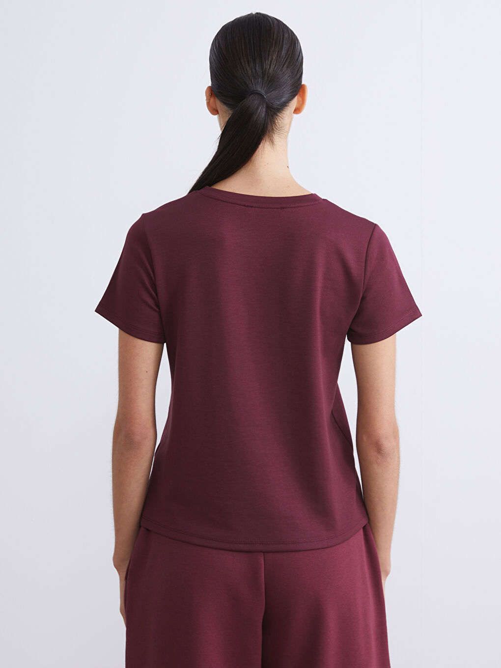 Mürdüm Bisiklet Yaka Kadın Tişört-11