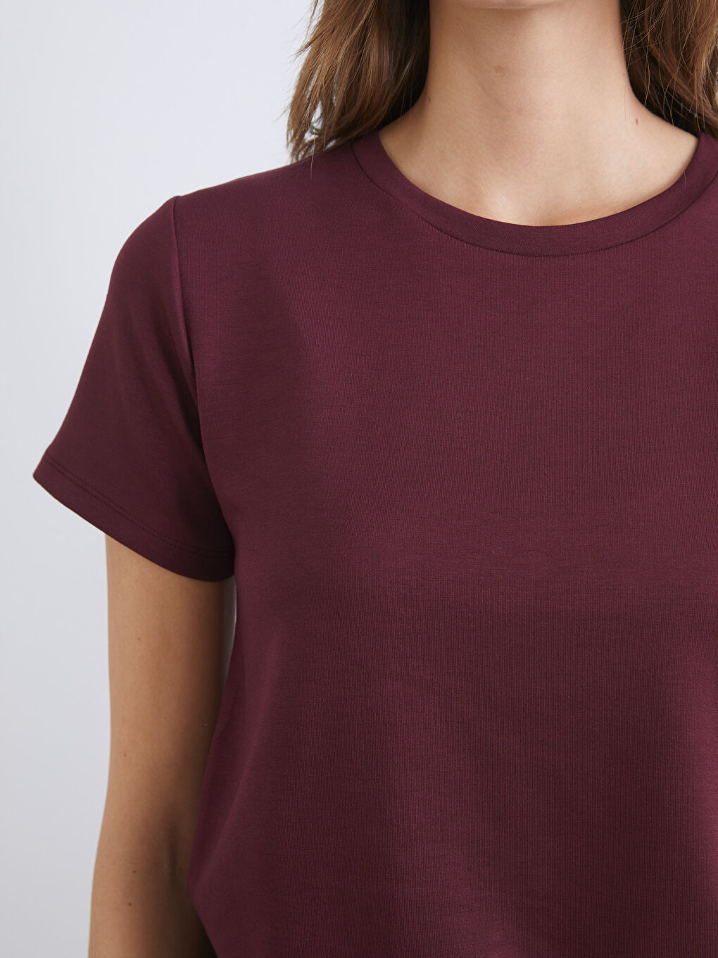 Mürdüm Bisiklet Yaka Kadın Tişört-7