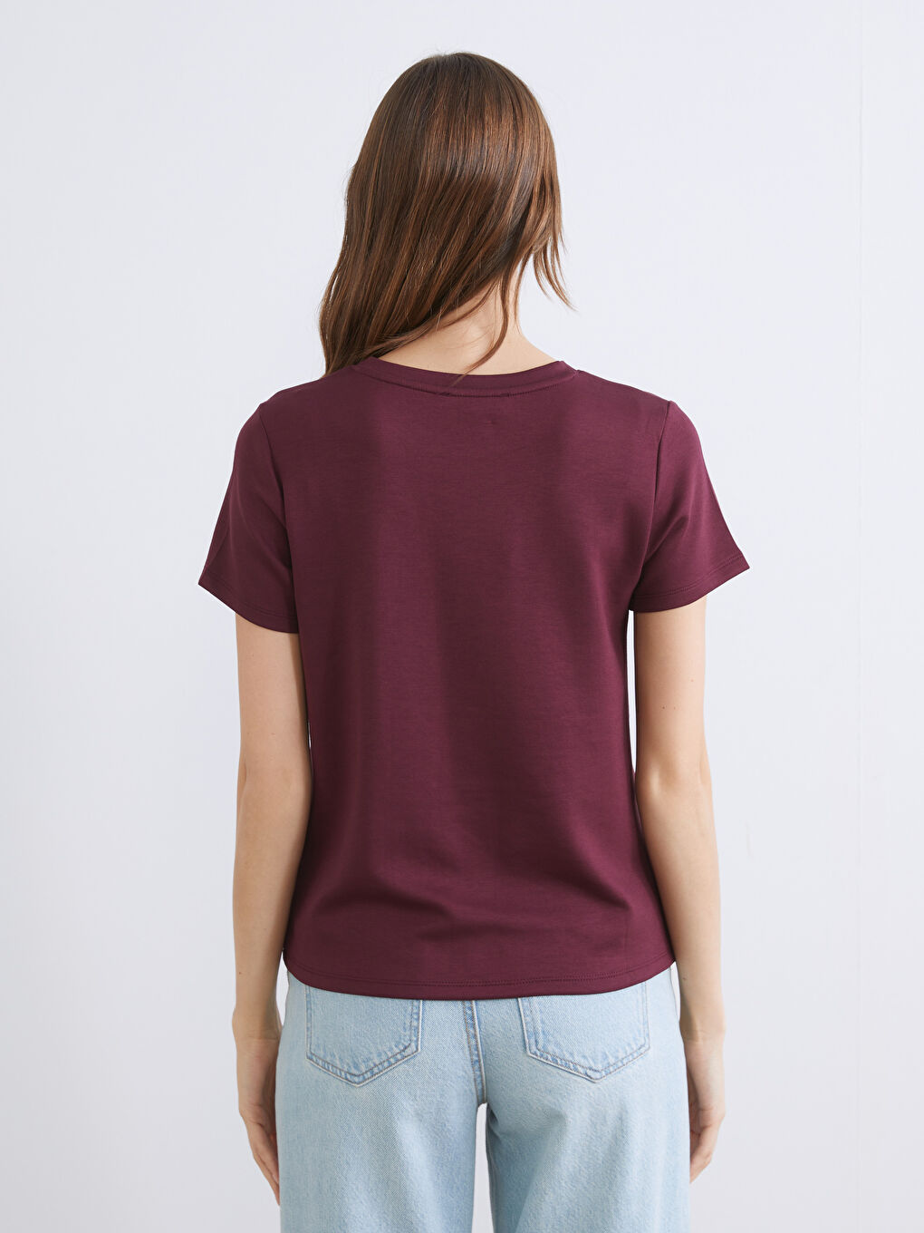 Mürdüm Bisiklet Yaka Kadın Tişört-10