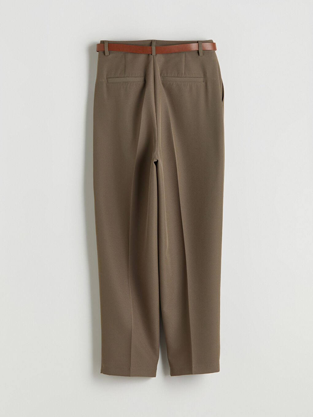 Haki Beli Kemerli Loose Fit Kadın Pileli Pantolon-7