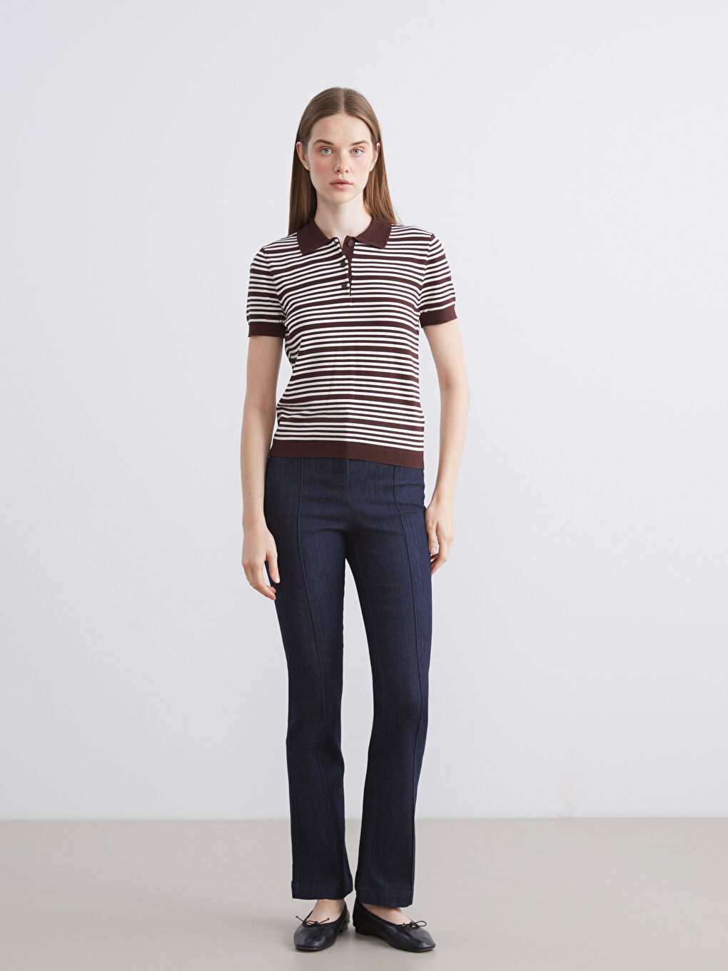 Polo Neck Striped Women's Knitwear Sweater-1