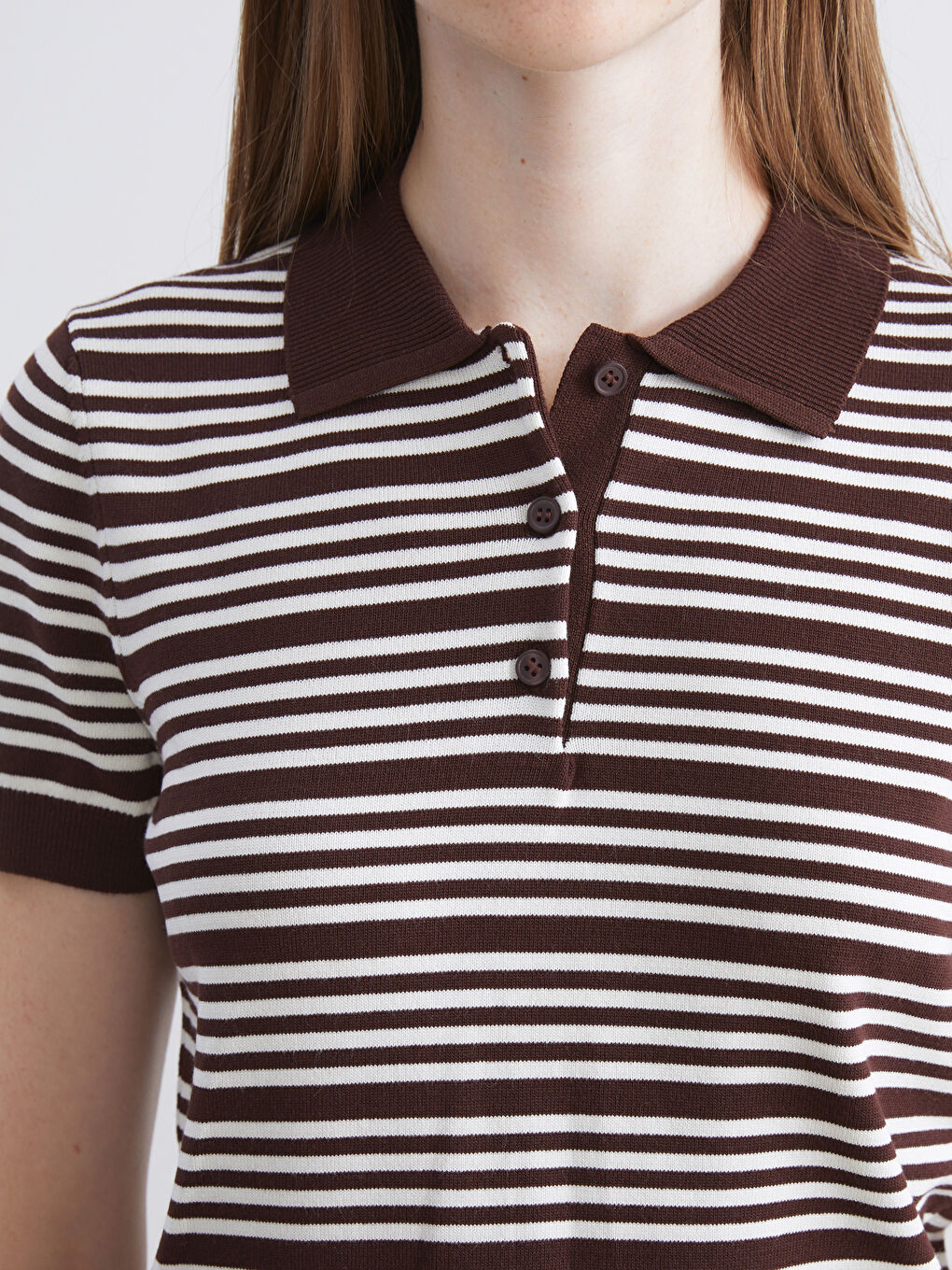 Polo Neck Striped Women's Knitwear Sweater-2