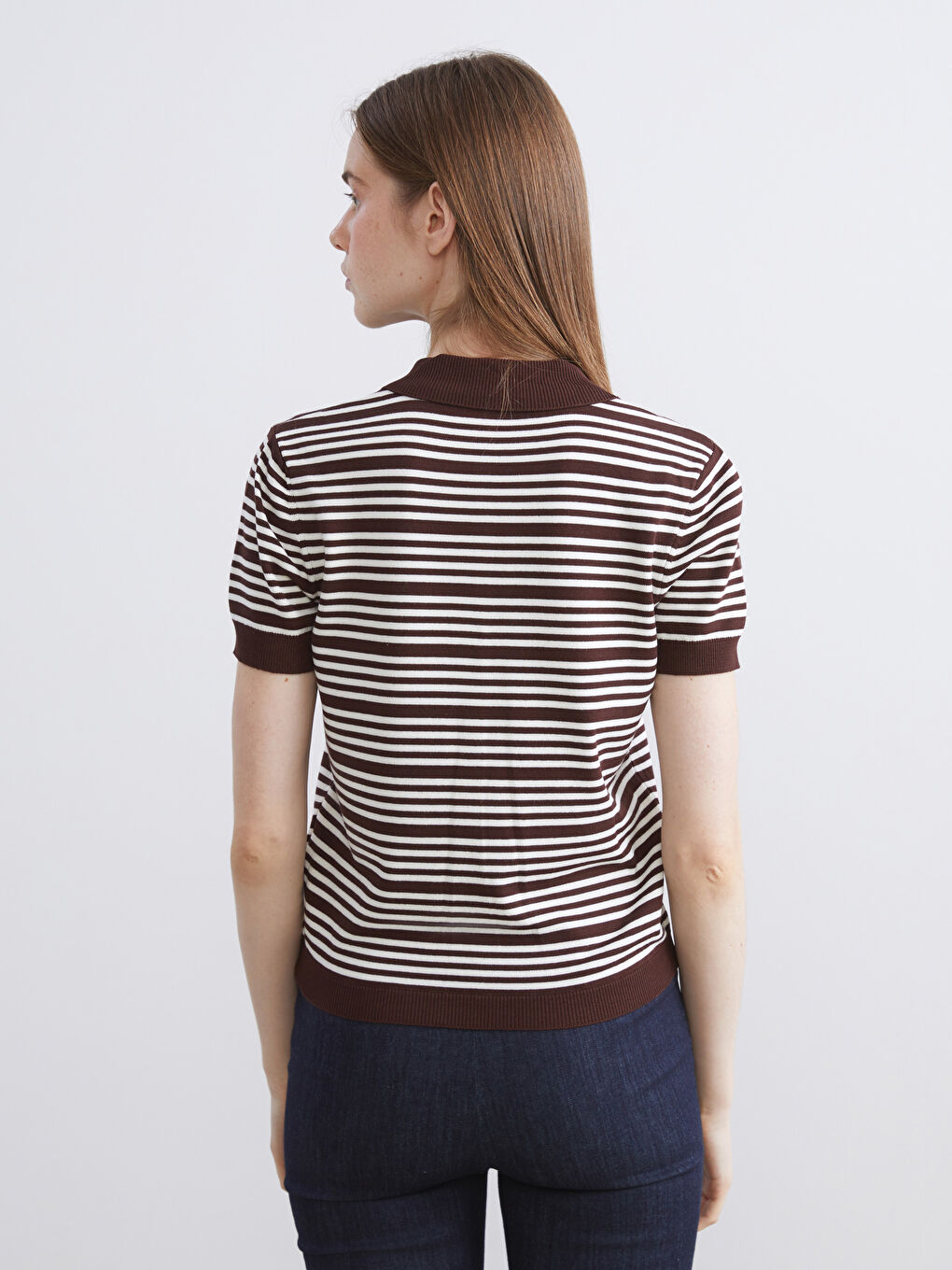 Polo Neck Striped Women's Knitwear Sweater-3