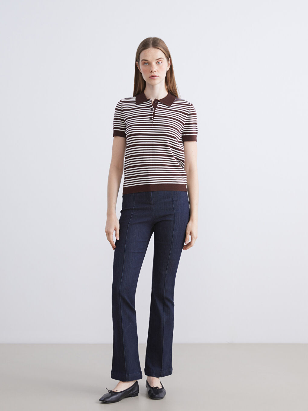 Polo Neck Striped Women's Knitwear Sweater-1