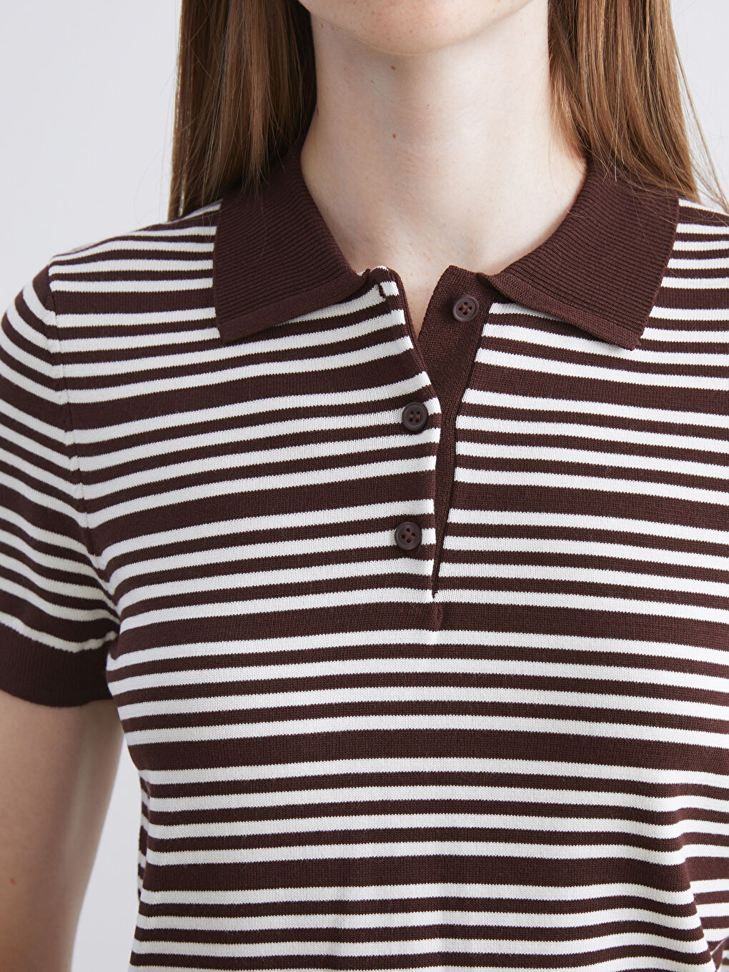 Polo Neck Striped Women's Knitwear Sweater-2
