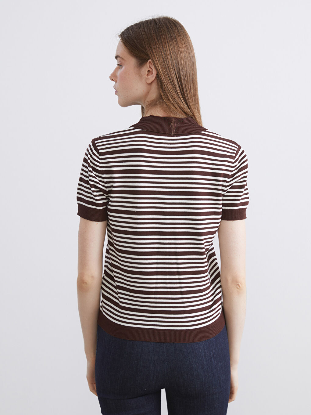 Polo Neck Striped Women's Knitwear Sweater-3