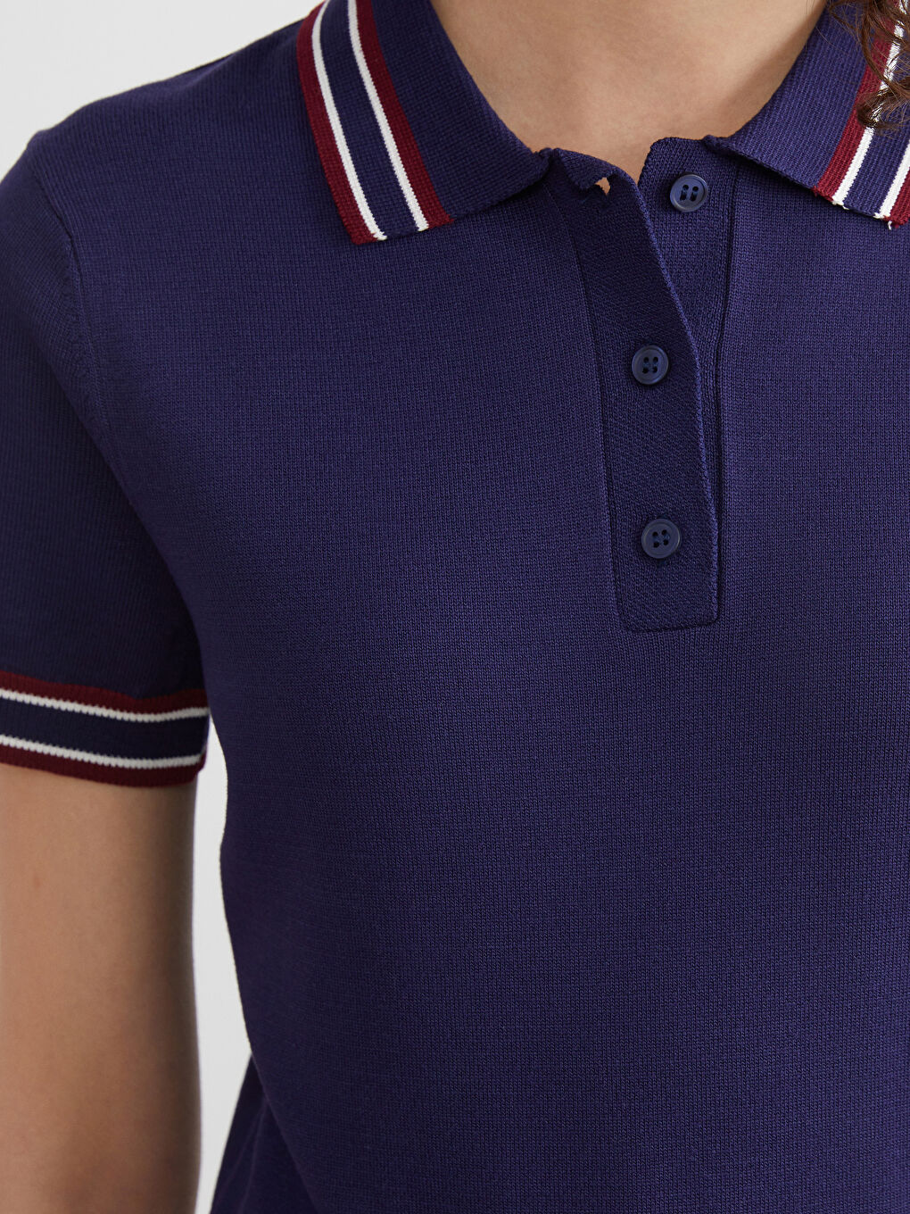 Lacivert Polo Yaka Kadın Triko Kazak-2