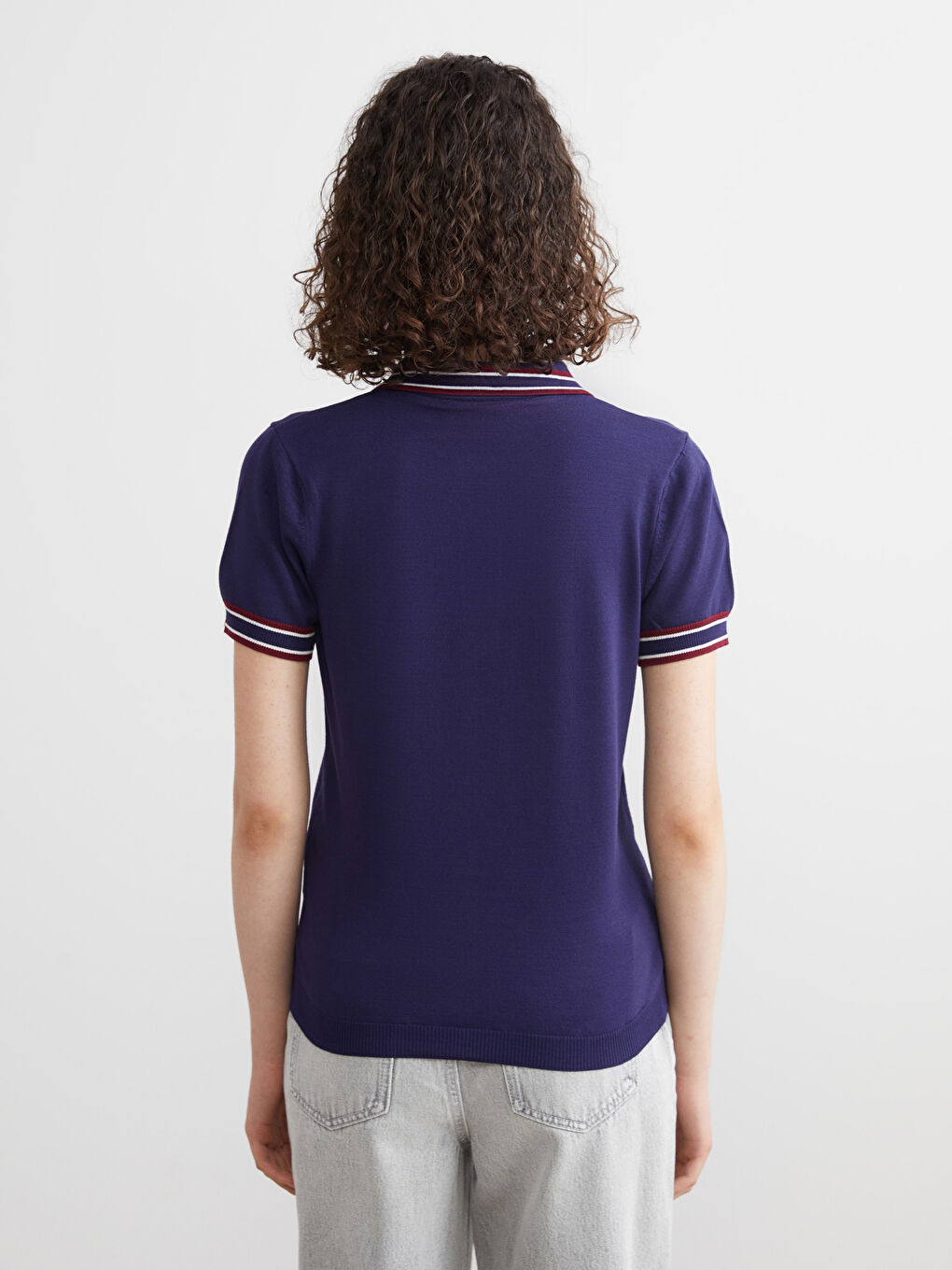 Lacivert Polo Yaka Kadın Triko Kazak-3