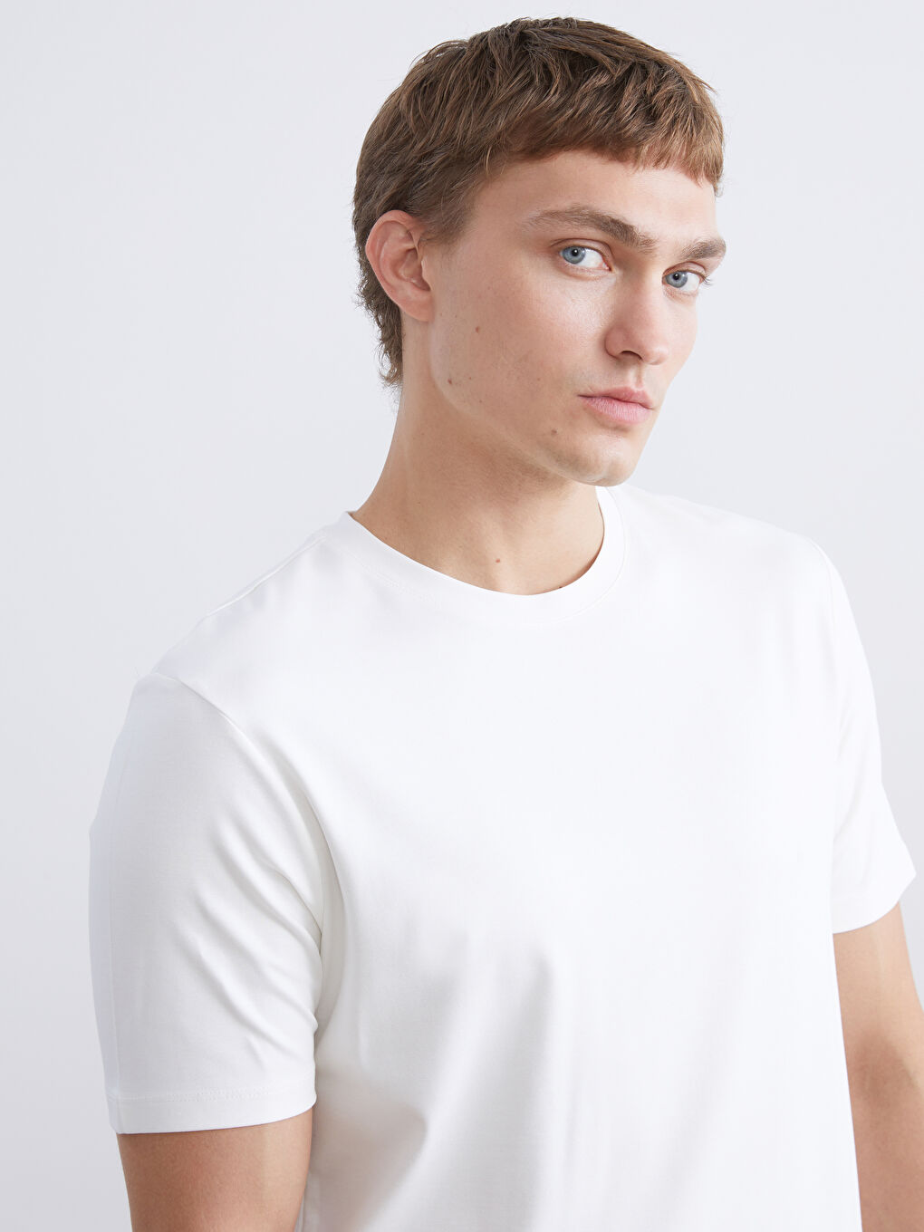 Ekru Bisiklet Yaka Erkek Tişört