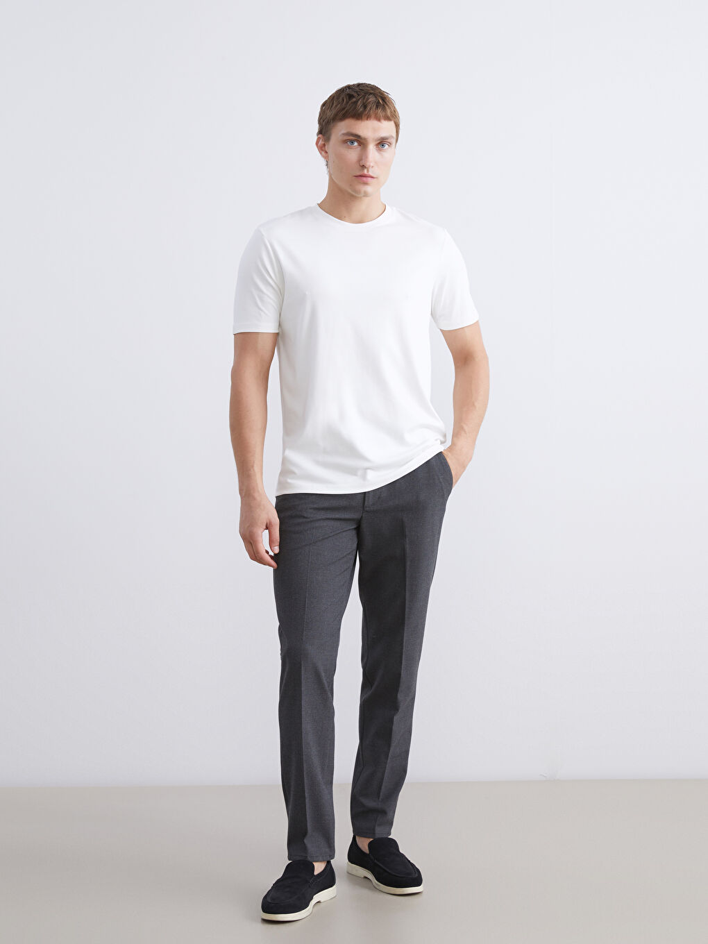 Ekru Bisiklet Yaka Erkek Tişört-1