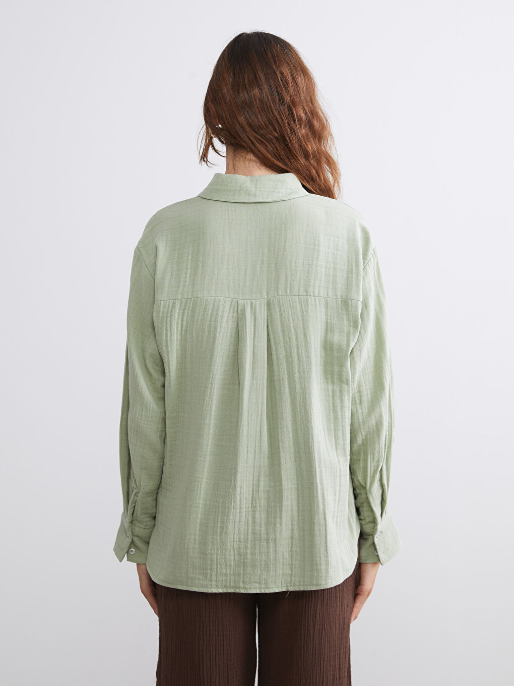 Yeşil Dokulu Müslin Kadın Gömlek-3