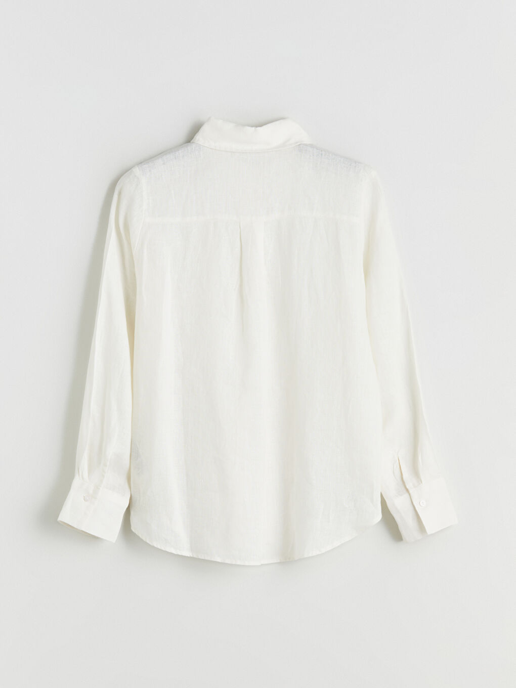 Ekru %100 Keten Kadın Gömlek-5