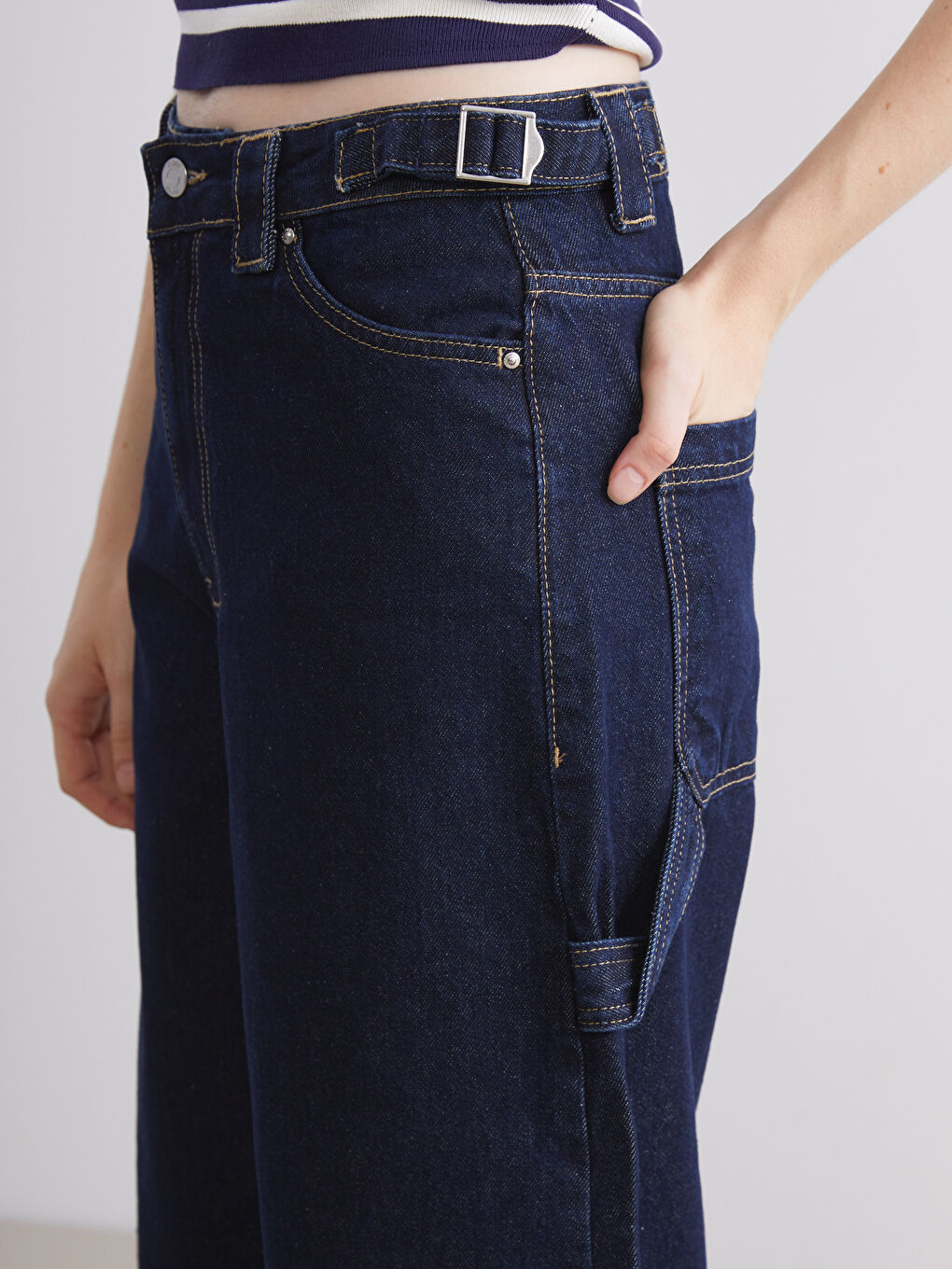 İndigo Baggy Fit Kadın Jean Pantolon-2