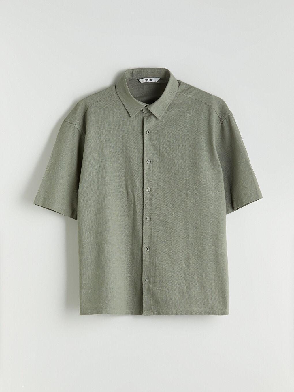 Haki Rahat Kalıp Kısa Kollu Keten Görünümlü Erkek Gömlek-4
