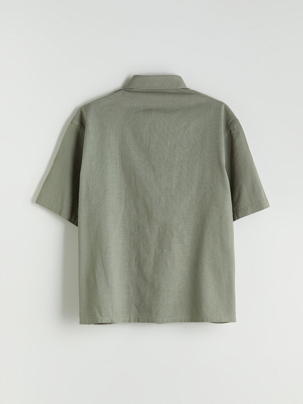 Haki Rahat Kalıp Kısa Kollu Keten Görünümlü Erkek Gömlek-5